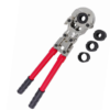 Red and black pipe press fitting tool with two red handles, ideal for crimping press fittings