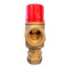 A brass mixing valve with a red knob on top, used for controlling water flow. 28mm Compression Mixing Valve.