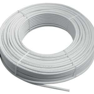 coil of white PEX pipe underfloor heating