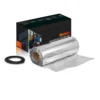 A roll of aluminum foil and a box of packaging, including an electric heating foil mat.