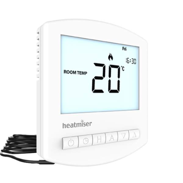 Heatmiser slimline thermostat with floor probe cable 3m to control electric underfloor heating.