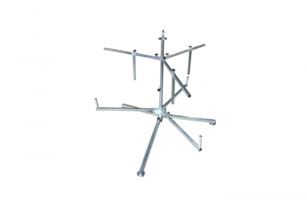 metal tripod with stand and two legs, ideal for pipe decoiler.