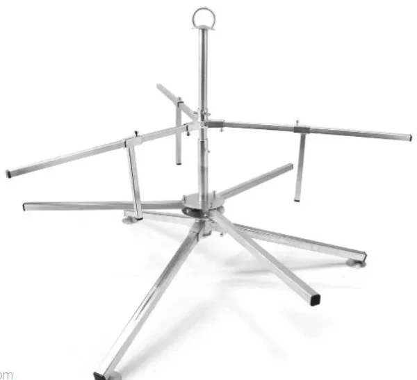 metal tripod with stand and two legs, ideal for pipe decoiler.
