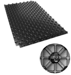 Black egg crate panel for water underfloor heating with integrated pipe fixing studs suitable for 16mm heating pipe
