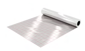 Underfloor heating aluminium thermal insulation foil with printed grid and 16mm heating pipes secured using pipe clips before screed installation.